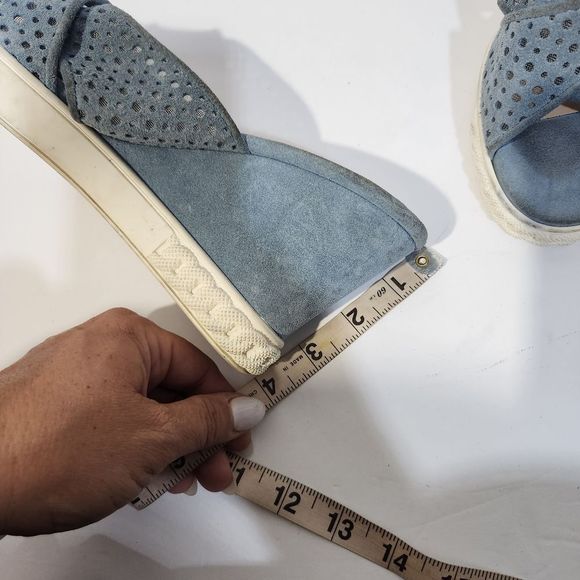 Casadei wedge slip on suede sandals  blue white size 8 - Picture 11 of 11